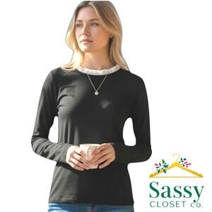 Ann Taylor Black Ruffle Trim Top Romantic Professional Workwear Size M EUC